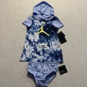 Air Jordan Cloud Dye Girls' Hooded Mesh 2-Piece Dress Sz 18M Blue Brand New